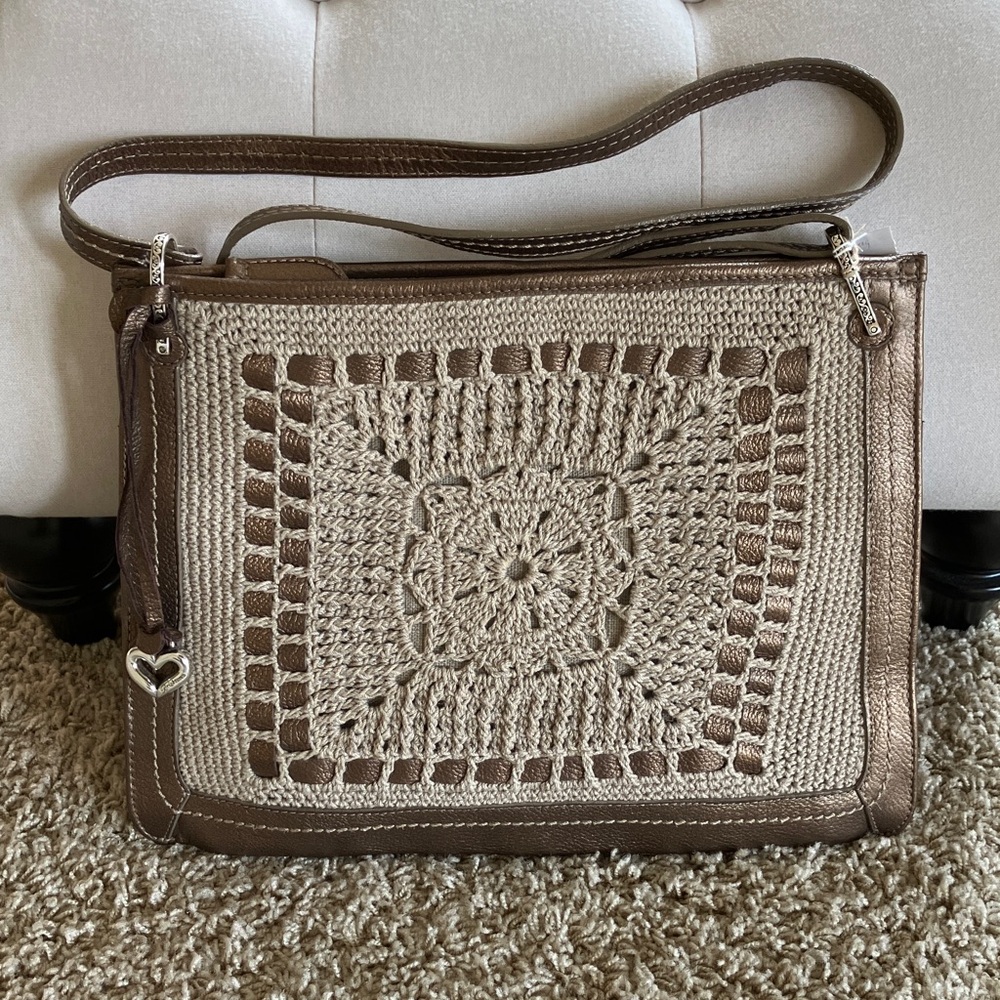 NEW Brighton Dawn Leather/Hand Crocheted and Crafted Crossbody Bag